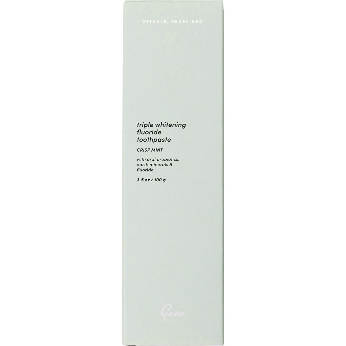 Gem Triple Whitening Crisp Mint Toothpaste 100g tube against a clean white background.