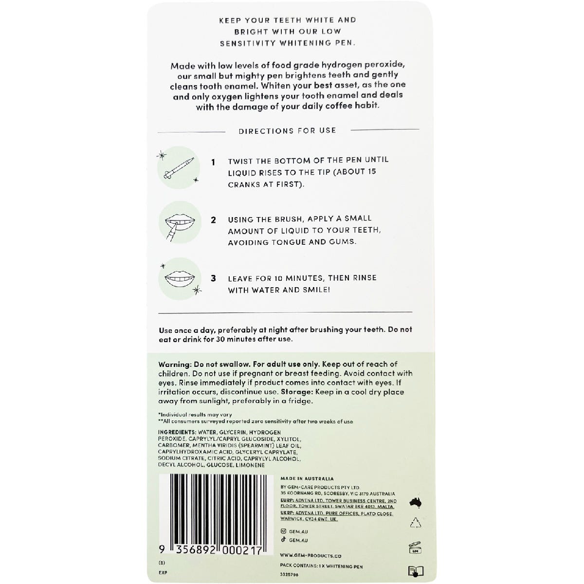 Gem Whitening Pen Crisp Mint 4ml Payless 4 Organics