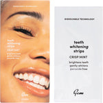 Gem Whitening Strips Crisp Mint 28-pack box and individual sachet featuring dissolvable technology.