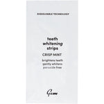Gem Whitening Strips Crisp Mint 28-pack box with a single sachet on a white background.