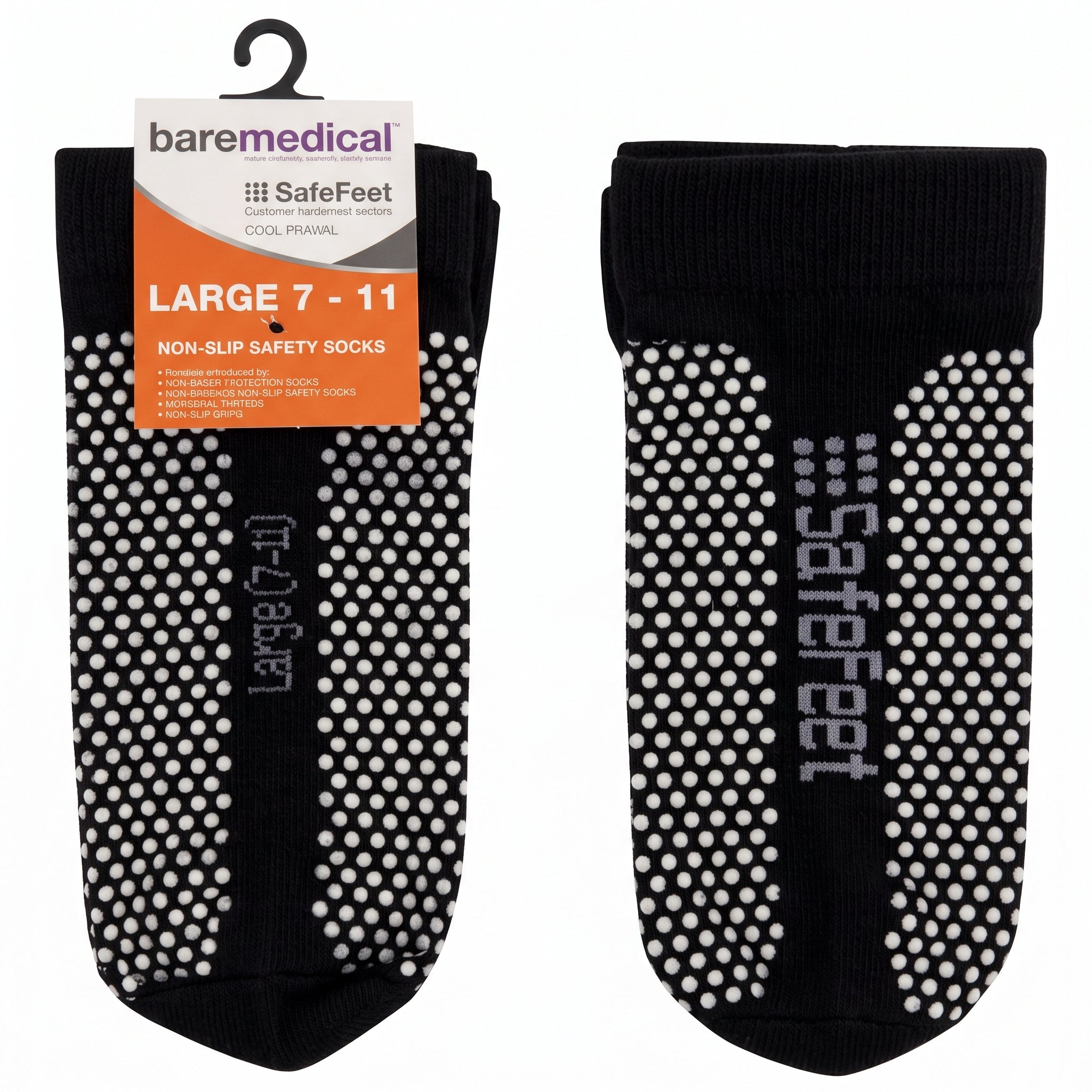Socks SafeFeet Large (7-11) Pair Non-Slip Pair Black Large 7-11 BareMedical