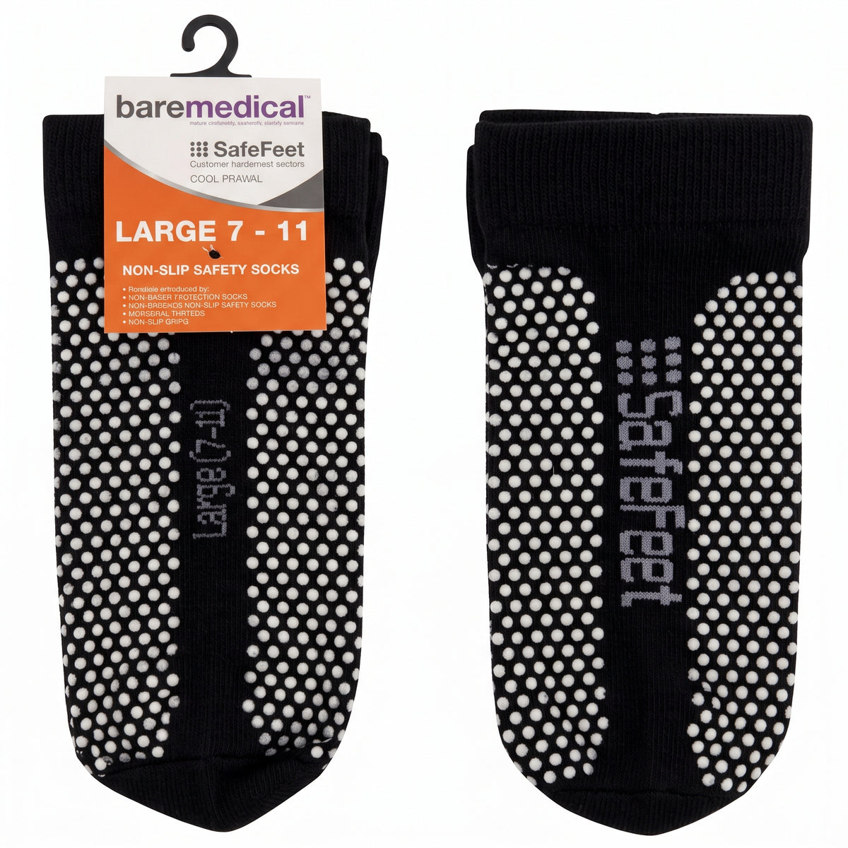 Socks SafeFeet Large (7-11) Pair Non-Slip Pair Black Large 7-11 BareMedical