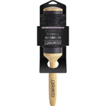 Giovanni thermal round hair brush with a bamboo handle and a white ceramic-coated vented barrel for heat styling.