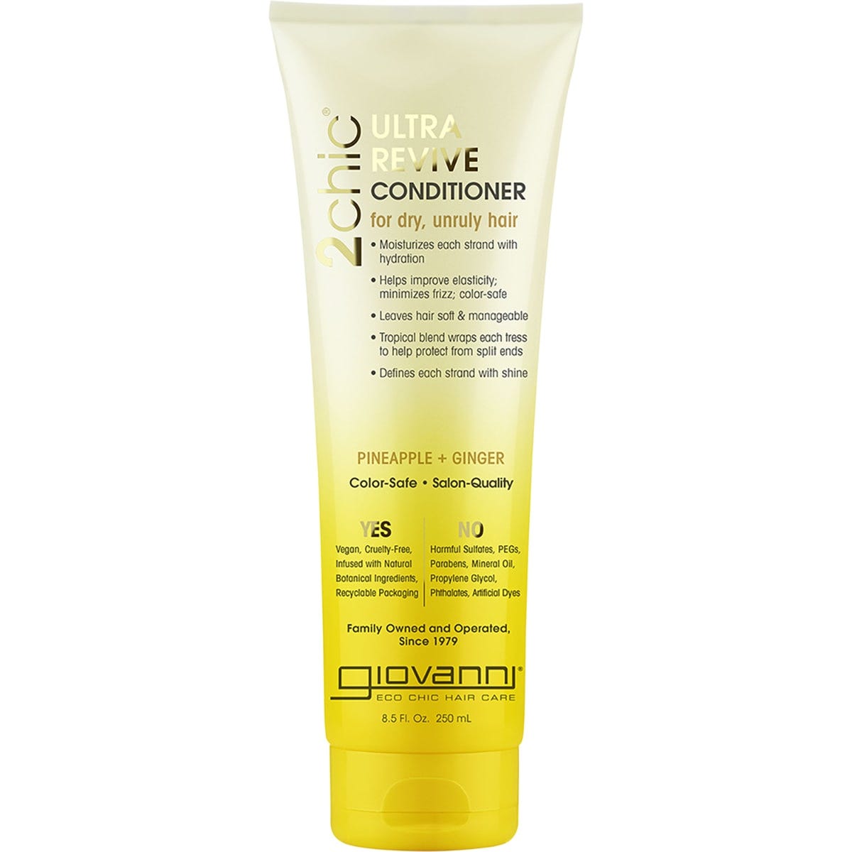 250ml bottle of Giovanni 2chic Ultra-Revive Conditioner with Pineapple and Ginger for dry, unruly hair.