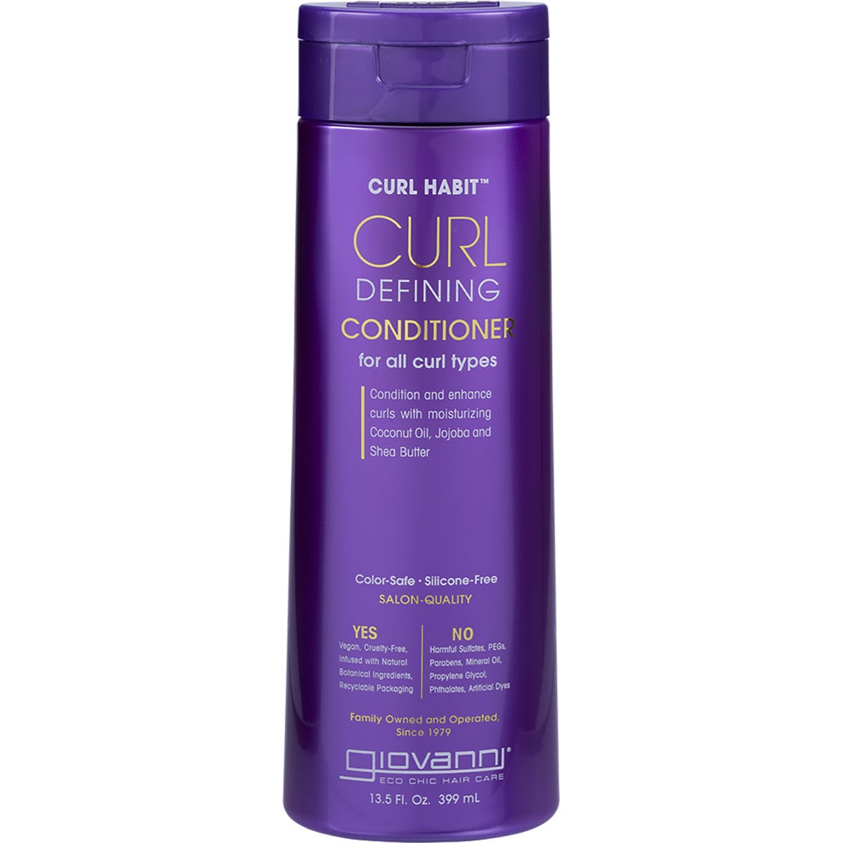 399ml bottle of Giovanni Curl Habit Curl Defining Conditioner with coconut oil, jojoba, and shea butter for curly hair.