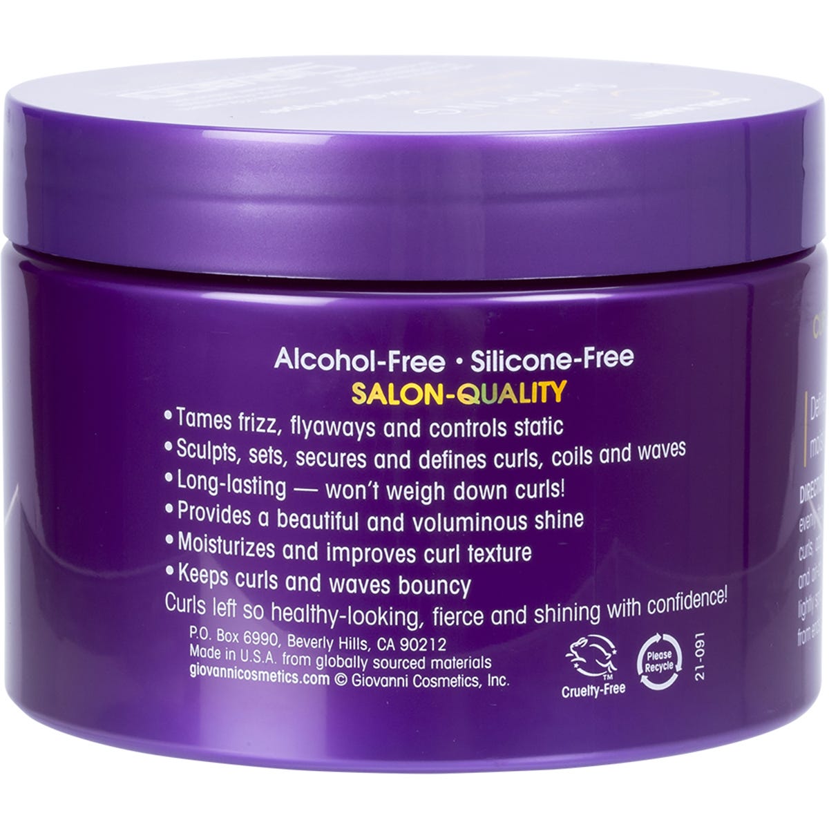 Top-down view of a 310ml jar of Giovanni Curl Habit Curl Shaping Hair Gel with a white and green label and blue lid.