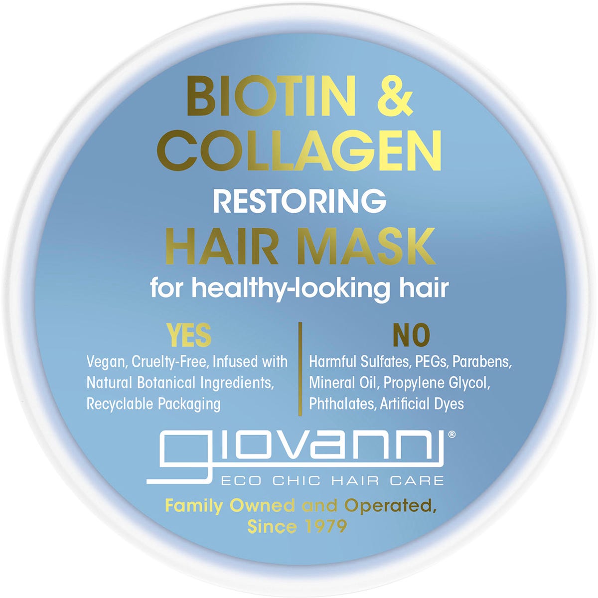 Giovanni hair mask tub showing the back label with ingredients and directions on a white background.