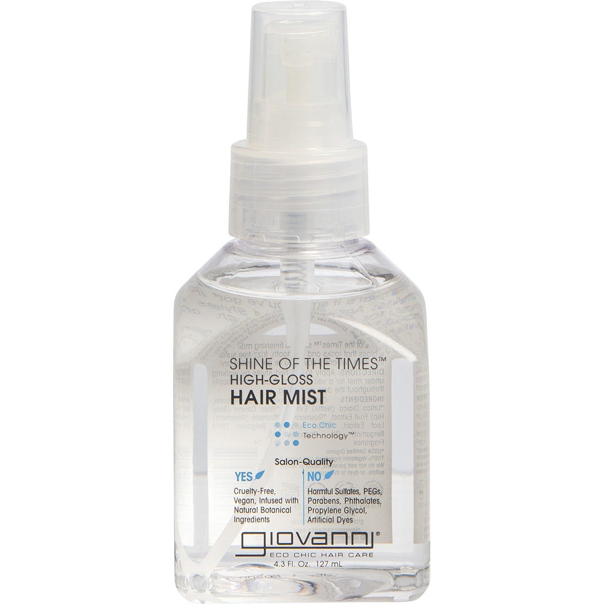 Giovanni Shine of the Times High Gloss Hair Mist 127ml bottle with a clear spray nozzle and silver label.