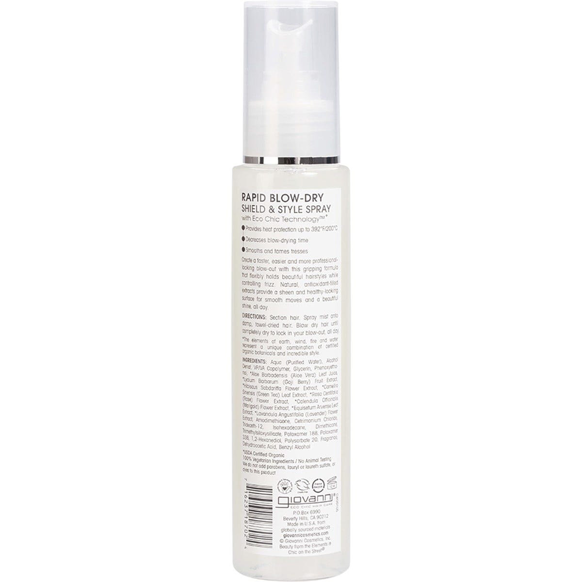 Giovanni Hair Shield and Style Spray 118ml bottle with heat protection and a vegan-friendly formula.