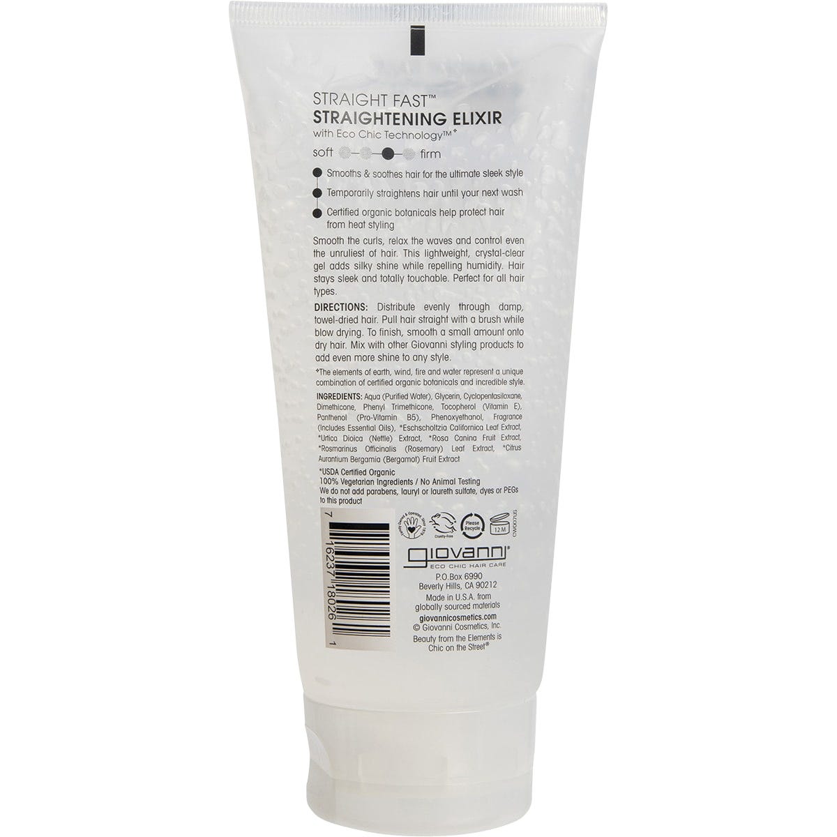 A 200ml bottle of Giovanni Straight Fast Straightening Elixir shown against a plain white background.