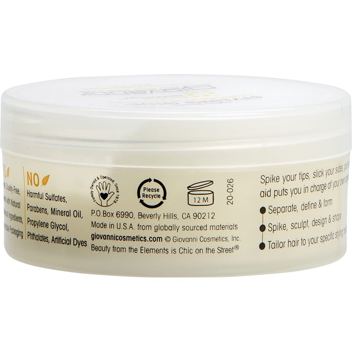 Giovanni Hair Styling Glue 57g tube with purple and silver accents on a white background.