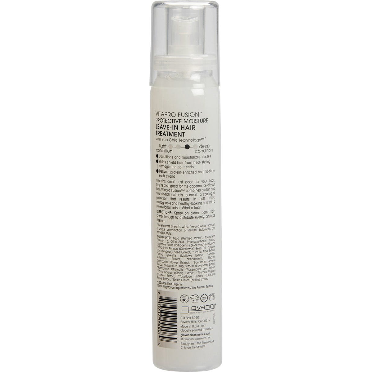 150ml bottle of Giovanni Vitapro Fusion leave-in hair treatment with spray nozzle and clear cap.
