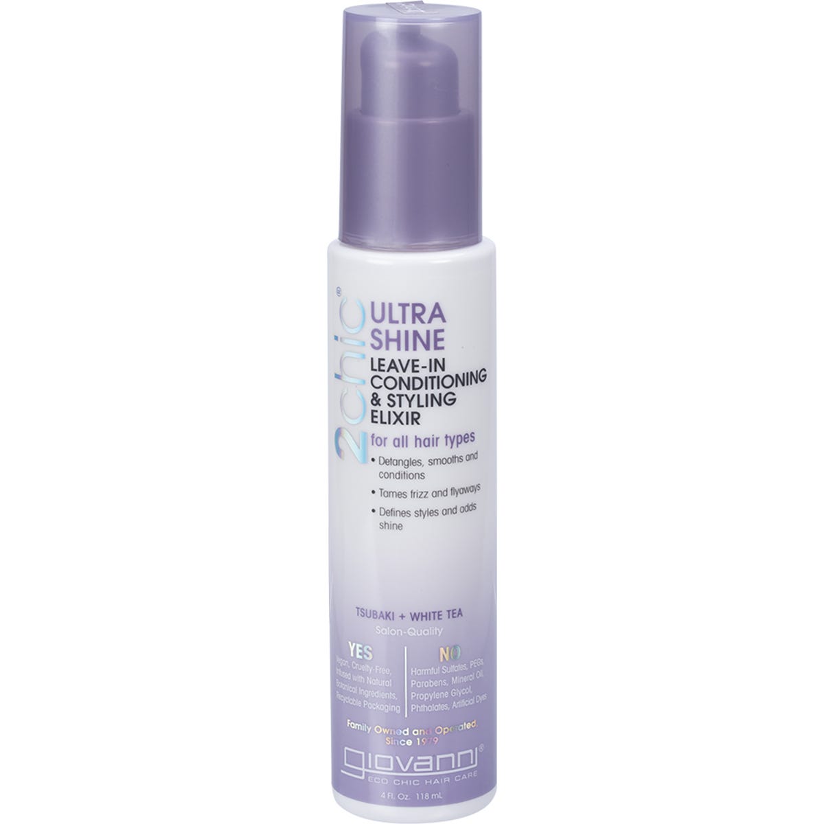 118ml tube of Giovanni 2chic Ultra-Shine Leave-in Conditioner with Tsubaki and White Tea for all hair types.