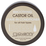 Back of Giovanni 340ml Castor Oil leave-in conditioner jar showing ingredients, directions, and product benefits.
