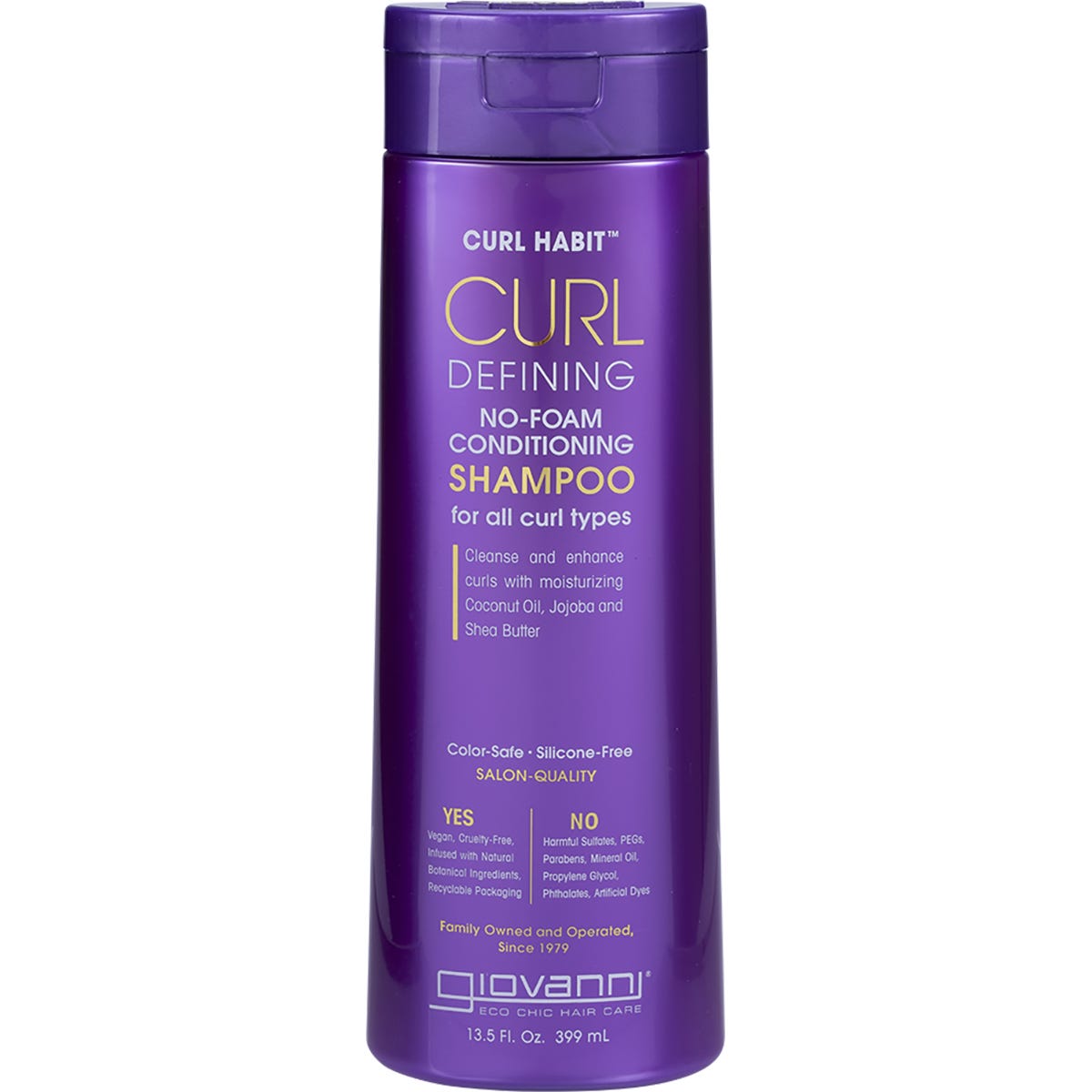 399ml bottle of Giovanni Curl Habit No-Foam Conditioning Shampoo for curl defining on a white background.