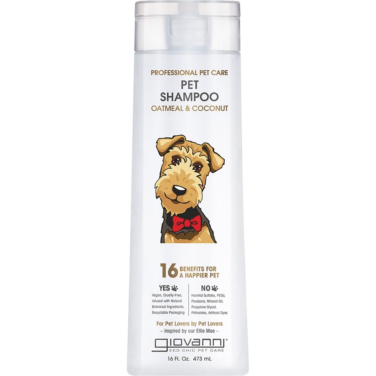 473ml bottle of Giovanni Professional Pet Care Oatmeal and Coconut shampoo for dogs with sensitive skin.