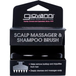 Black Giovanni scalp massager and shampoo brush with a circular handle and soft grey silicone bristles.
