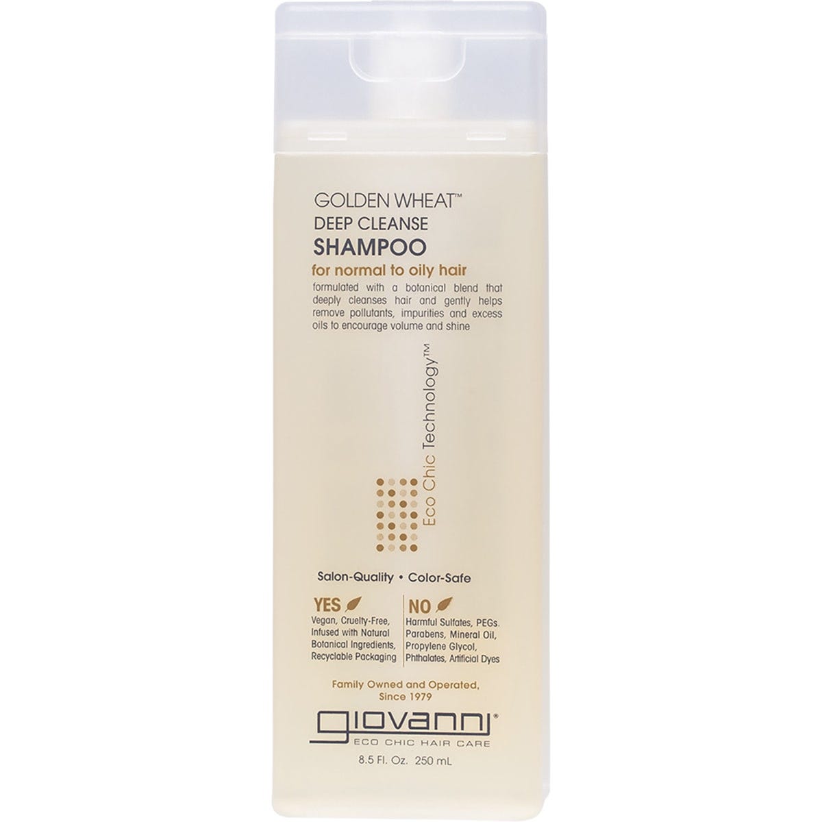 Giovanni Golden Wheat Deep Cleanse Shampoo 250ml bottle for normal to oily hair on a white background.