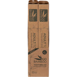 Back of a Go Bamboo adult toothbrush box with product details and a recycling guide on a white background.