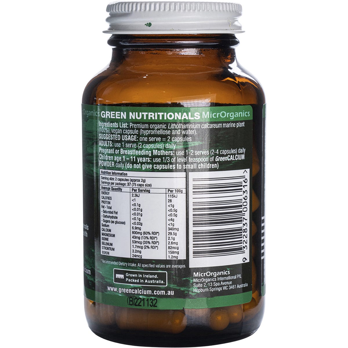 Green Nutritionals Green Calcium Vegan Capsules 600mg 60 Caps Payless 4 Organics