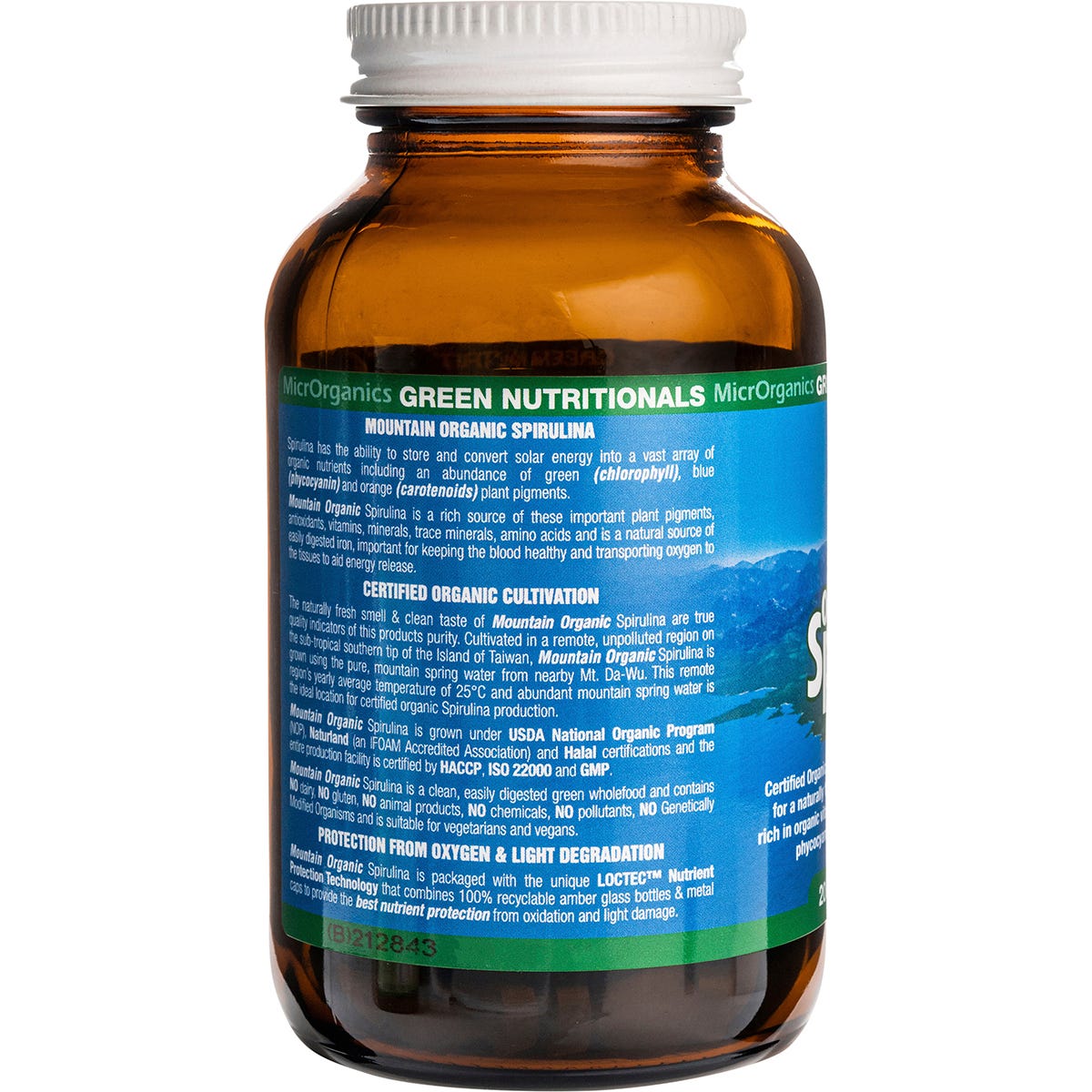 450g glass jar of Green Nutritionals Hawaiian Pacifica Spirulina Powder with a green and white label.