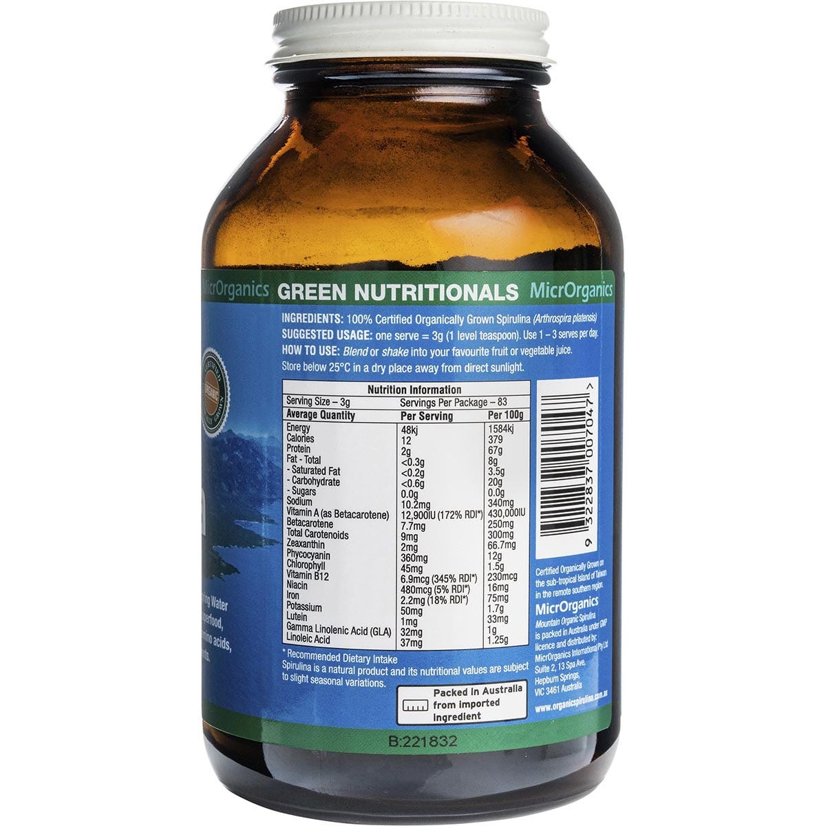 Green Nutritionals Mountain Organic Spirulina Powder 250g Payless 4 Organics