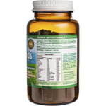 Right side of Green Nutritionals Organic Green Superfoods 120g tub with nutrition facts and directions.