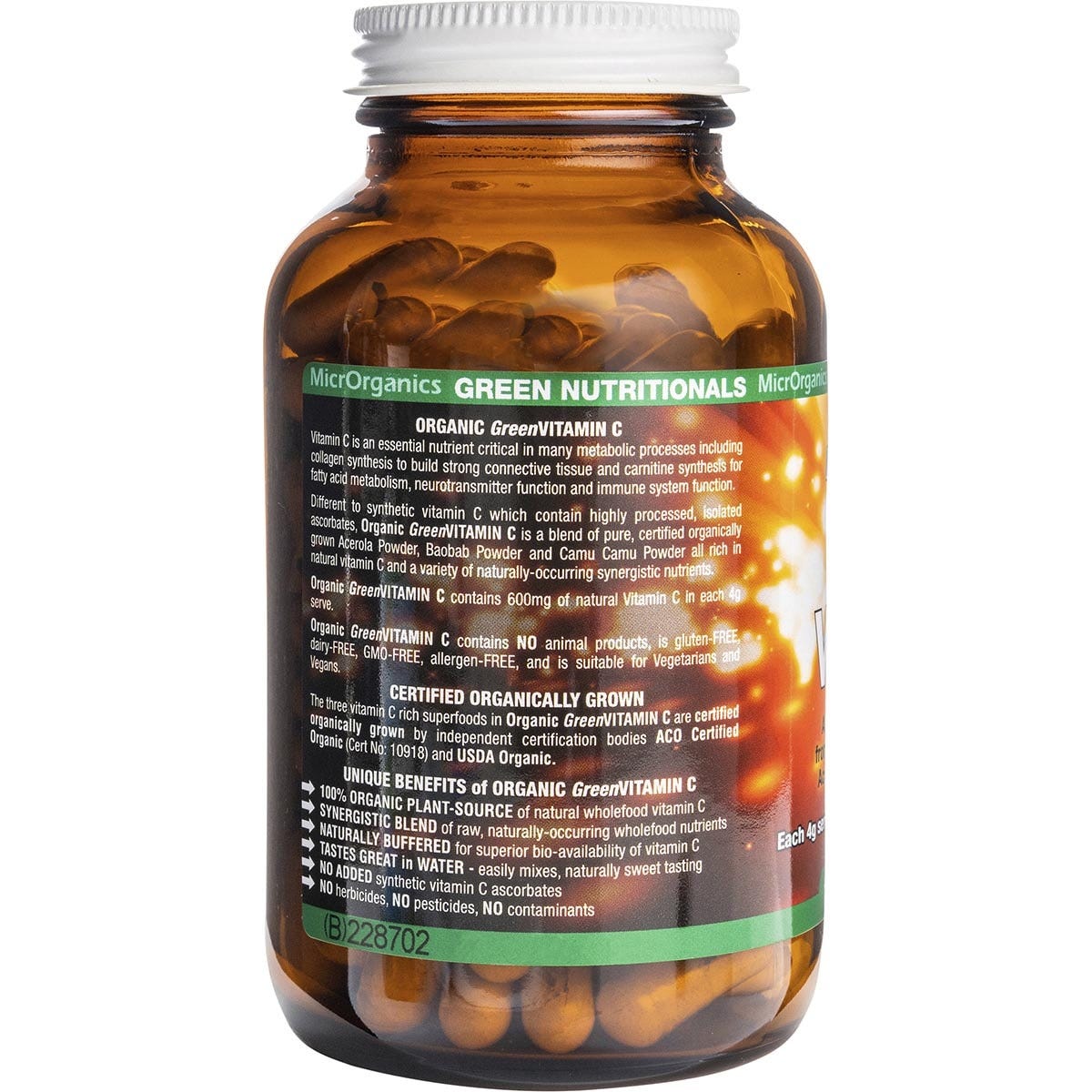 Green Nutritionals Organic Green Vitamin C Vegan Capsules 600mg 120 Caps Payless 4 Organics