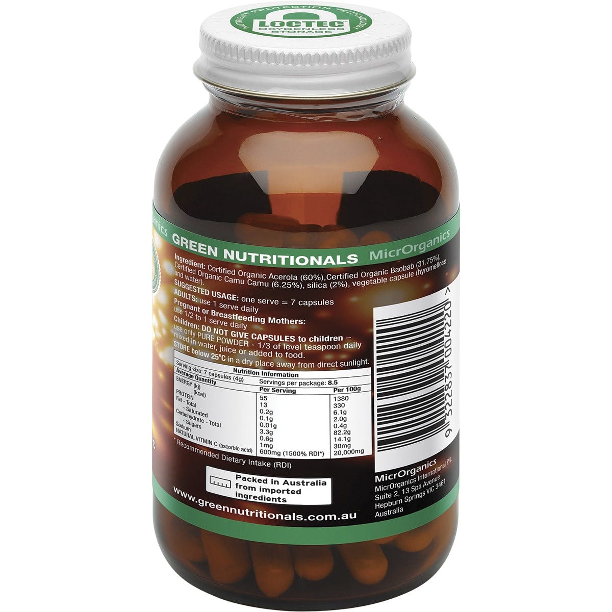 Green Nutritionals Organic Green Vitamin C Vegan Capsules 600mg 60 Caps Payless 4 Organics