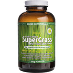 Green Nutritionals Organic Supergrass Powder 200g tub with barleygrass and wheatgrass illustrations.