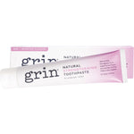 Grin Strengthening Toothpaste 100g tube and box featuring natural mint flavor and hydroxyapatite for enamel repair.