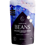 400g bag of Happy Bum Organic Medium Roast Ground Coffee Beans for enemas in white and brown packaging.