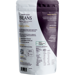 Back of Happy Bum Ground Coffee 400g bag with ingredients, directions, and barcode on a white background.
