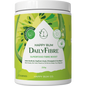A 250g tub of Happy Bum Daily Fibre with a white and green label featuring a pineapple and kiwifruit.