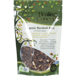 50g bag of Healing Concepts Organic Burdock Root loose leaf tea for blood purifying and rejuvenating support.