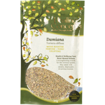 Healing Concepts Damiana 40g bag of dried organic loose leaf herbal tea with yellow flowers on the label.