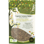Healing Concepts Organic Lemon Balm 30g tea in a clear bag with a white and green label and dried green herbs.