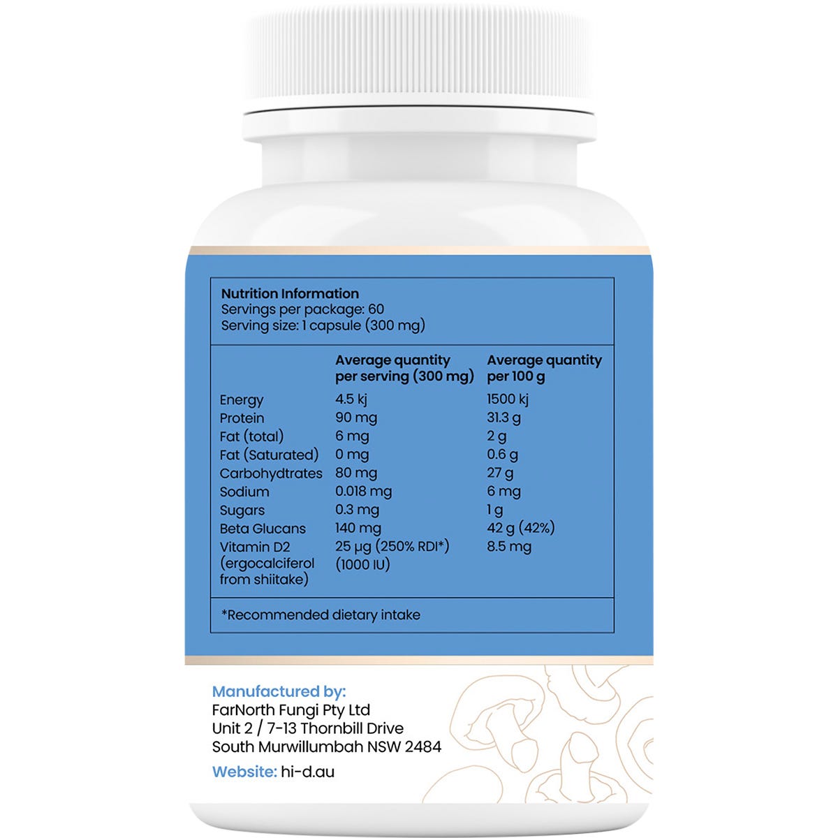 Hi-D Natural Vitamin D 1000 IU + Beta Glucan 60 Caps