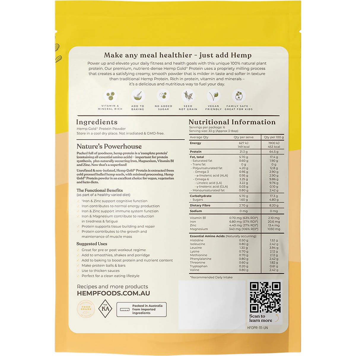 Hemp Foods Australia Organic Hemp Gold Protein 210g