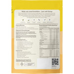 Back of 210g Hemp Gold Protein pouch showing nutritional information, ingredients, and directions on a white background.