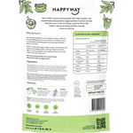 Back of Happy Way 500g Matcha Latte Vegan Protein Powder pouch showing nutritional information and directions.