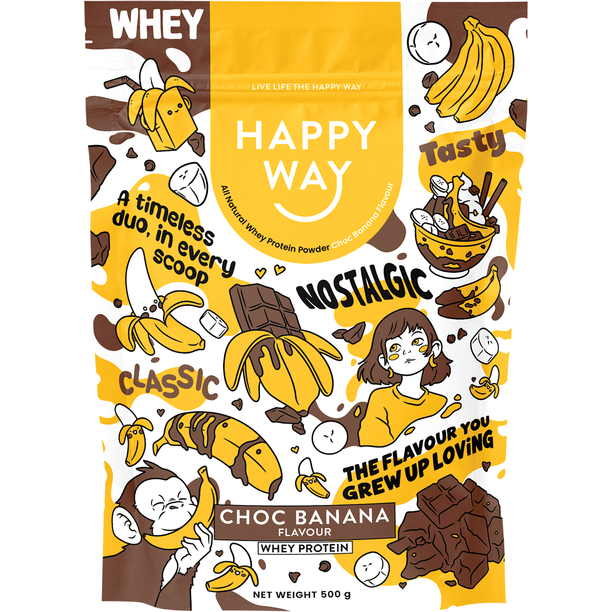 Happy Way Whey Protein Powder Choc Banana 500g