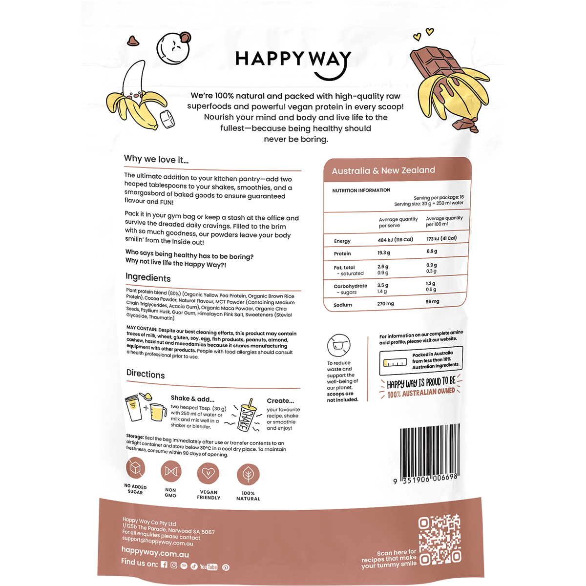Happy Way Vegan Protein Powder Choc Banana 500g
