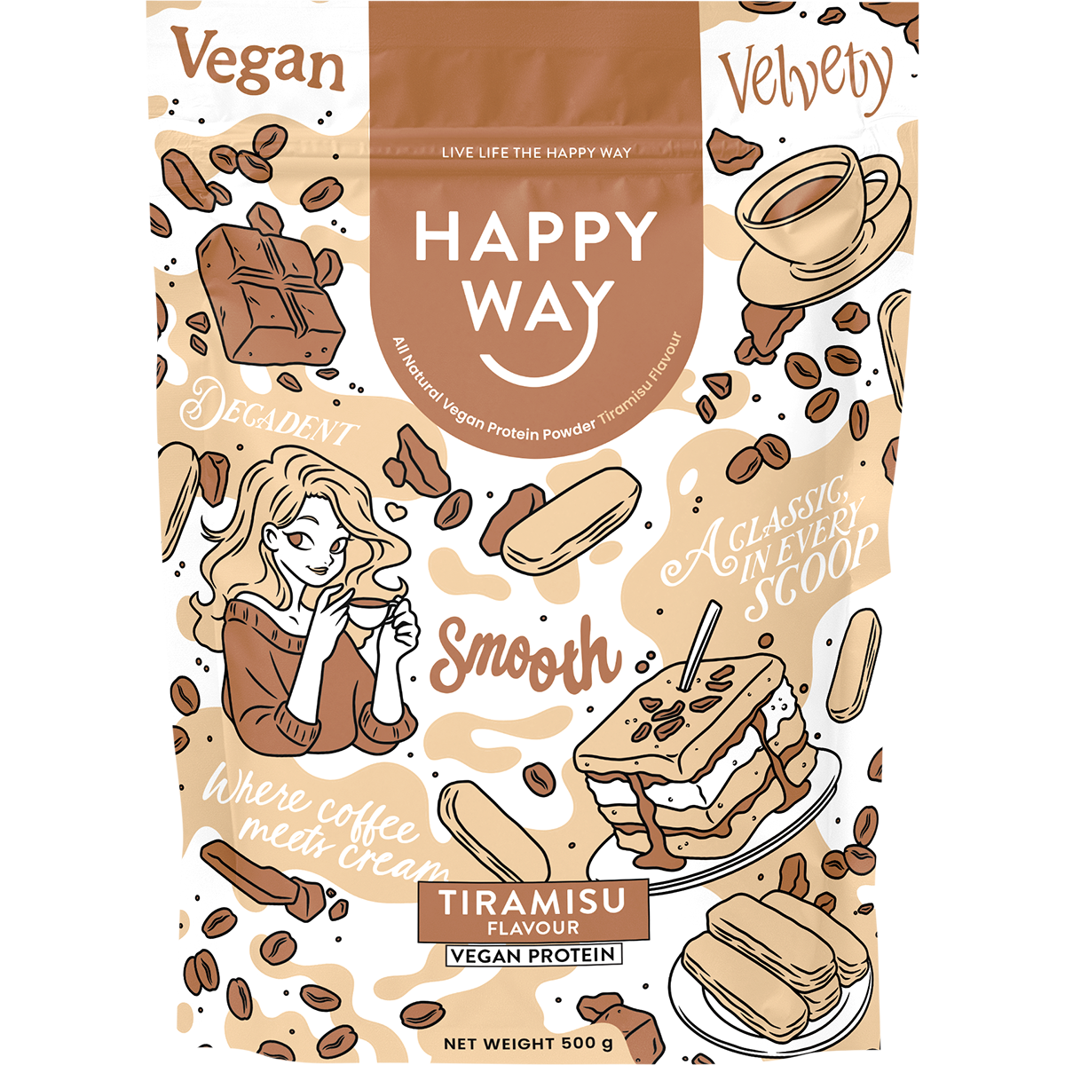 Happy Way Vegan Protein Powder Tiramisu 500g