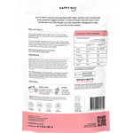 Back view of a 420g Happy Way Lychee Vegan Protein Water tub showing nutritional information and directions for use.