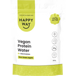 420g tub of Happy Way Sour Green Apple Vegan Protein Water with a green label and botanical illustrations.