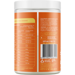 Back of Happy Way Daily Hydration Orange 300g tub showing ingredients, nutritional facts, and directions for use.
