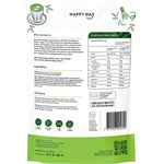 Back of Happy Way Matcha Green Tea Powder 100g pouch featuring ingredients, nutritional info, and directions.