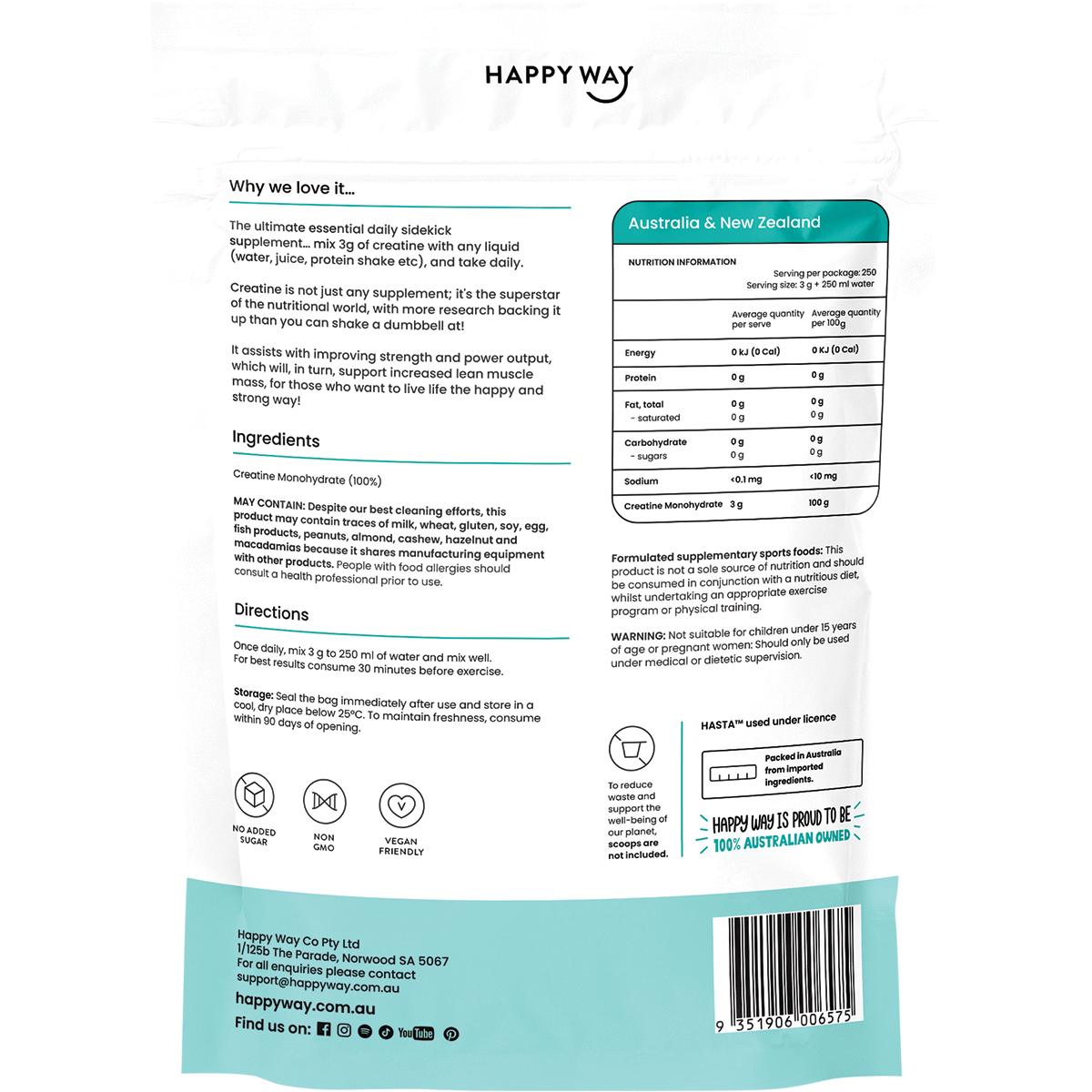 Happy Way Creatine Powder Monohydrate 750g