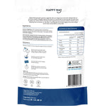 The back of a 210g bag of Happy Way Blue Raspberry Happy Gummies showing nutritional facts and ingredients.